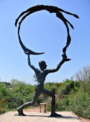 Man with Woman as an Arch inside the garden of Five Senses